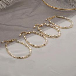 Hilo elegante joyería pulseras de perlas para mujeres pequeño botón de arroz perlas barrocas niñas de agua dulce naturales reales