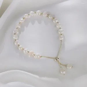 Bracelets élégants en perles d'eau douce naturelles pour femmes, bijoux baroques de couleur rose clair/blanc, cadeau à la mode, YBR185, 2023