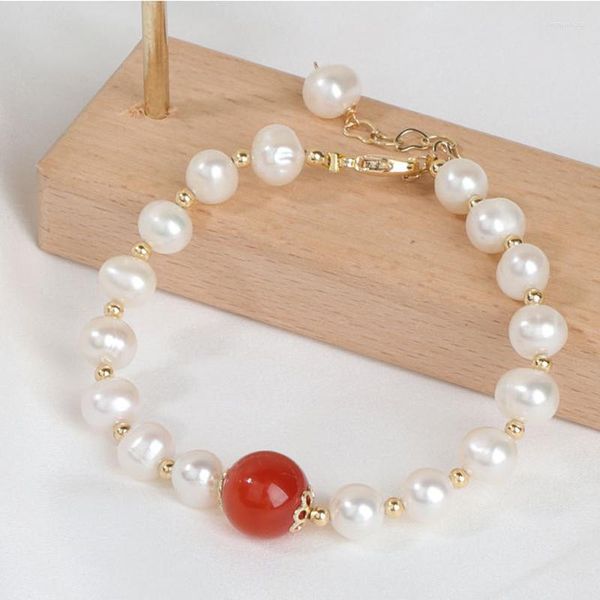 Strand élégant naturel perles d'eau douce bracelets pour femme rouge Agates pierre charme baroque perles Bracelet cadeaux de fête de mariage