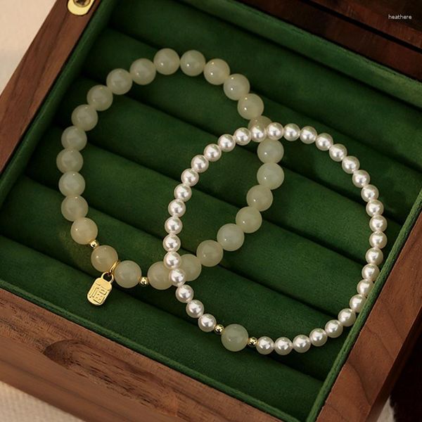 Bracelet élégant en perles de Jade rondes pour femmes, Vintage, Style coréen, accessoires de bijoux à la mode, cadeaux de fête