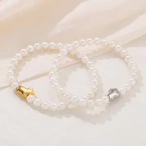 Strand élégant coquille imitation perle bracelet pour femmes argent or couleur cochon en acier inoxydable perles bracelet fête de mariage bijoux cadeau