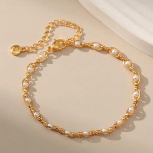 Brin élégant doux chaîne Bracelet creux cuivre incrustation fausses perles réglable bijoux en perles cadeau pour les femmes accessoires