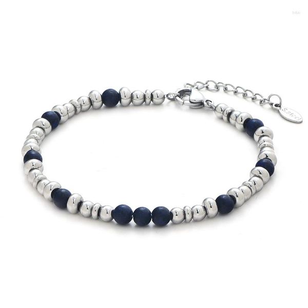 Strand Elio alta moda hombres mujeres clásico obsidiana zafiro piedra Natural pulsera con cuentas de acero inoxidable hecho a mano