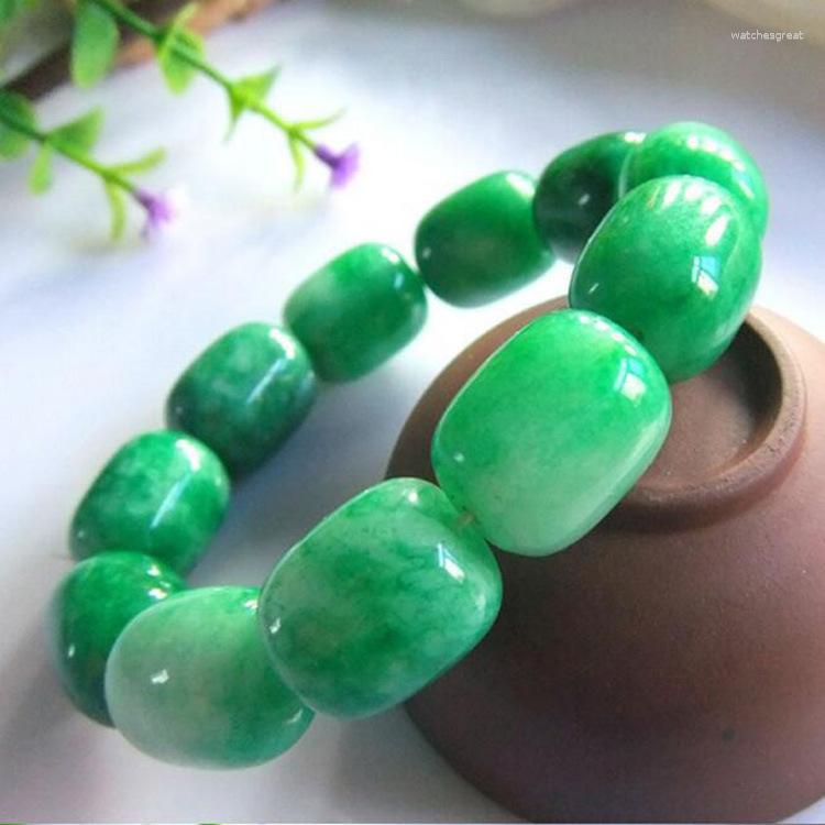 Strand Emerald Jade pulsera hombres mujeres genuino verde Jades piedra brazaletes moda mujer pulseras hechas a mano accesorios de joyería