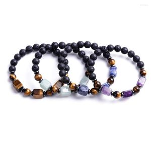 Strand Energy – bracelets en pierre de lave noire naturelle, Quartz carré, œil de tigre, améthystes, cristal violet, bijoux de guérison pour femmes