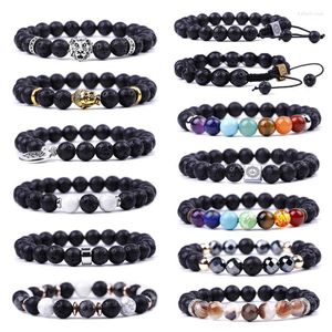 STRAND ETHNISCHE 8MM ZWARTE LAVA KRIJKEN SCHRAAGBELEIDEN VOOR MANNEN Women Yoga Reiki 7 Chakra Boeddha Hoofd Stone Rope gevlochten armbandjuwelen gevlochten sieraden