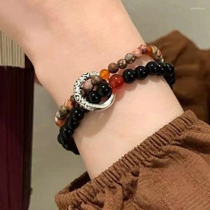 Stron Style ethnique Perles de bicouche Bracelet Agates de pierre naturelle Crytsal pour hommes Bracelets de charme de yoga Bracelets bijoux