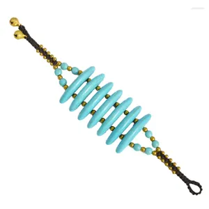 Strand Style Ethnique Couleur Or Jaune Clair Empilable Vert Turquoises Pierre Bracelet À La Main Tissage Bijoux