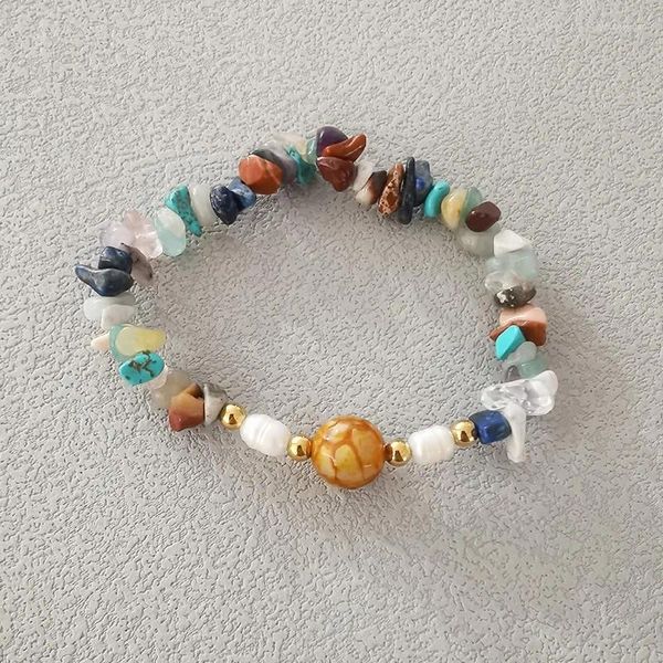 Strand Style ethnique perle chaîne de perles pour les femmes chaîne à main amicale titane acier plaqué coloré pierre concassée chaîne à la mode