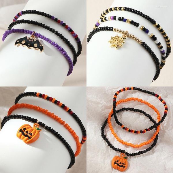 Bracelet perlé INS Europe et amérique, pendentif citrouille chauve-souris, mode Halloween, bijoux créatifs pour femmes, accessoire