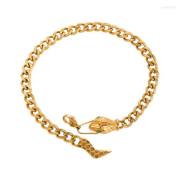 Pulsera de lujo europea y americana con hebra, joyería de diseño de pequeña minoría con cabeza de serpiente de acero inoxidable a la moda con personalidad