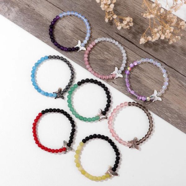 Pulsera de piedra de concha de mariposa exquisita para mujer, cuentas de cristal de ágatas naturales, joyería para parejas