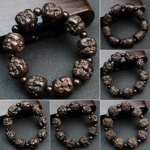 Strand Exquisite donker hout gesneden hand snaar van ebbenhout Agilawood kralen Bracelet Persoonlijkheid Heren Gift Sfeer Arhats