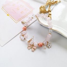 Strand Exquise Sweet Cartoon Bracelet Pink Bow Flower Crack Beads Sieraden Student