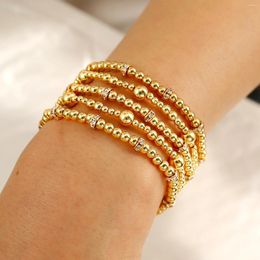 Bracelet de perles en Zircon pour femmes, brin exquis, extensible, empilable, plaqué or 14 carats, bijoux en boule, cadeaux pour adolescentes