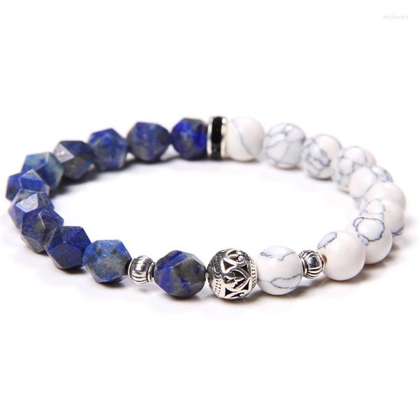 Brin à facettes naturel Lapis Lazuli pierre perles Bracelet Howlite métal boule charme Yoga énergie bijoux pour femmes hommes cadeaux
