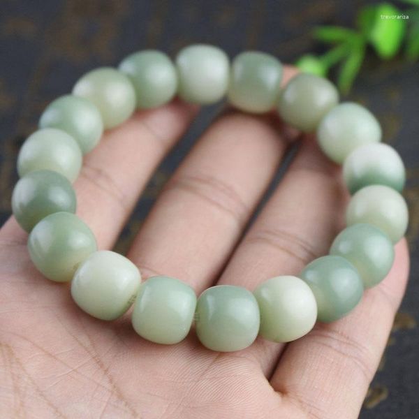 Pulsera de temperamento flexible de raíz verde de cuero Bodhi Yin de Jade blanco al por mayor de fábrica de hebras Rosario C para hombres y mujeres