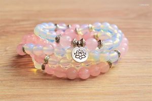 Strand Fashion 108 Mala Perles Bracelet Prière Opale Rosequartz Femmes Poignet Lotus Bracelets Yoga