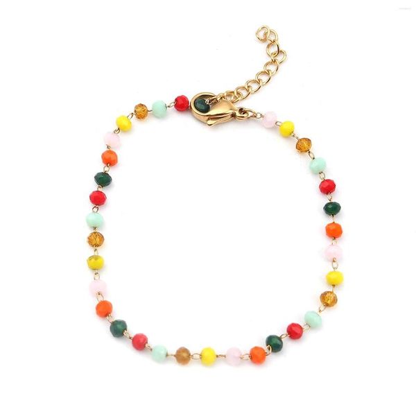 Strand Fashion 304 Perles En Acier Inoxydable Bracelets Couleur Or Multicolore Plat Rond Pour Les Filles Cadeaux 18cm Long 1 Pièce