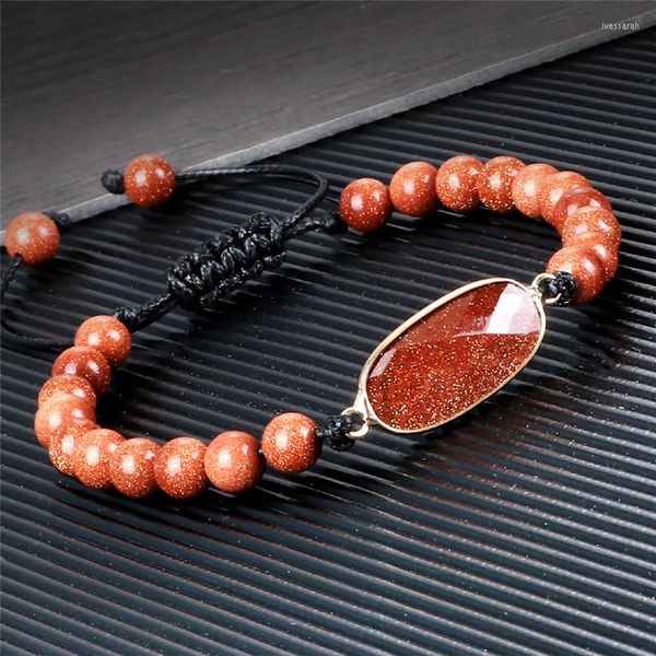 Strand Fashion 6mm Perlé Bracelet Bijoux À La Main Naturel Sable Pierre Charme Réglable Wrap Reiki BraceletsBangles Femmes Hommes Pulsera