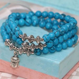 Strand Fashion 6mm veines bleues Calaite Turquoises pierre multicouche perles rondes Bracelets Original haute qualité cadeau de fête bijoux B2254