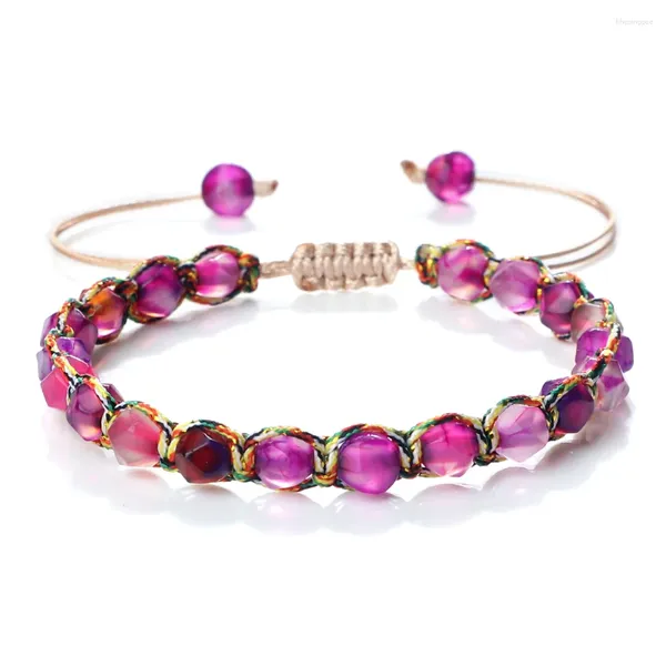 Strand Moda 6 mm Superficie de corte Ágata natural Ojo de tigre Pulseras de piedra Hechas a mano Cuerda de nylon colorida Pulsera trenzada Joyas Mujeres Hombres