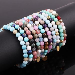 Strand Fashion 6mm Mélange Pierre Naturelle CZ Pavé Boule Charme Perles Élastiques Bracelet Pour Femmes Bijoux Cadeau