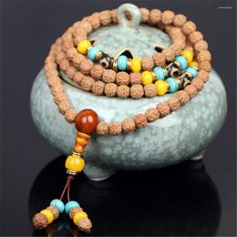 Strand Moda 8 mm 5 pétalos budista Rudraksha 108 cuentas pulsera/collar tercer ojo DZI hueso de ganado triplete oración Mala regalo Dropship