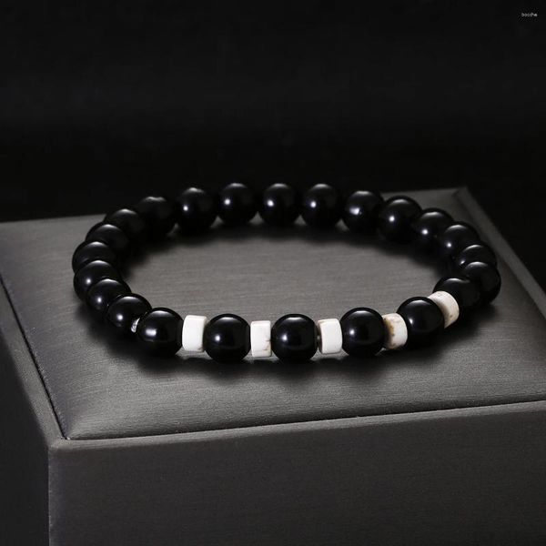 Bracelet de perle à la mode Strand 8 mm Unisexe Braceux noir blanc naturel Bracelets Bracelets Brangles Bijoux de poignet d'obsidien élastique