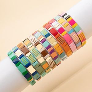 STRAND Mode 8x12mm rechthoekige vorm armbanden voor vrouwen kruis charmes kralen elastische armband kleurrijke tila sieraden