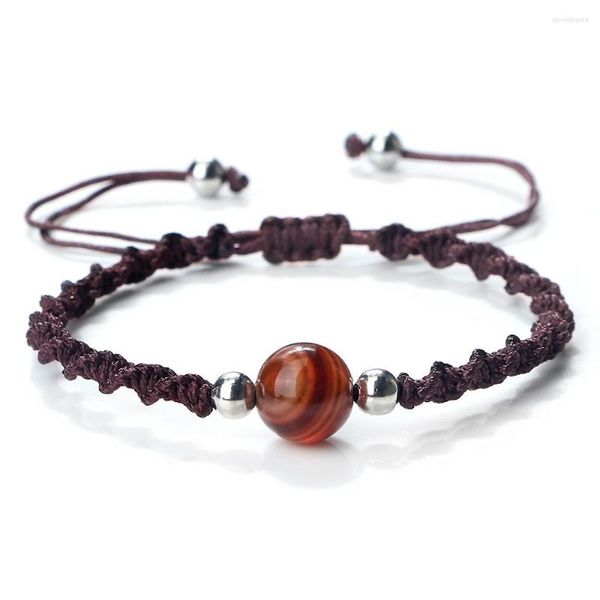 Bracelets à corde brun à tissage à la mode Strand pour femmes 10 mm vin naturel rouge perle pendentielle bracelets hommes