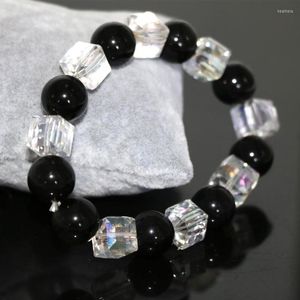 Strand Fashion Black Agat 10mm ronde kralen armbanden voor vrouwen Crystal Charming Sieraden 7.5 inch B2938
