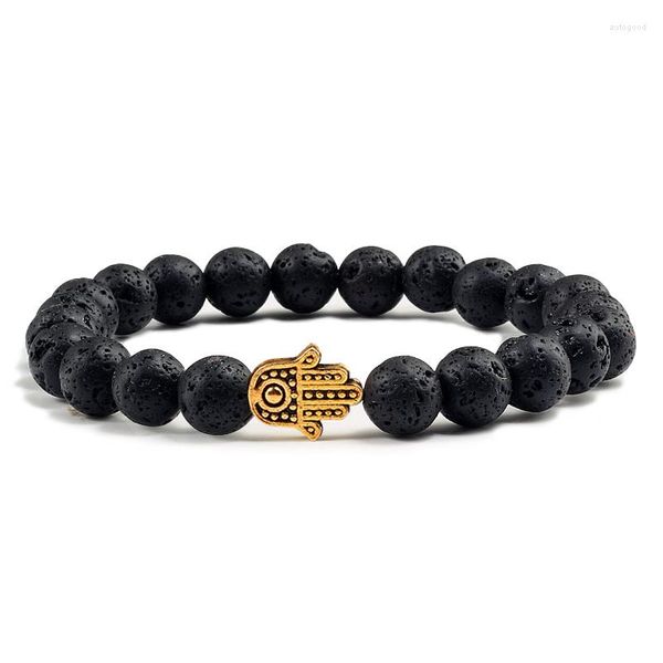 Strand Fashion Black Lava Beads Bracelets Men Gold Color Hand Matte White Natural Stone Bracelet Reiki Buddha Bangle Mujeres Yoga Jewelry