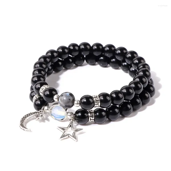Brin mode noir Onyx couleur argent lune étoile bracelets porte-bonheur pierre naturelle Labradourite Opalites Bracelet hommes cadeau