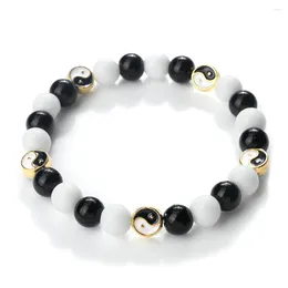 Bracelet en pierre de porcelaine blanche et Onyx noir, brin à la mode pour femmes et hommes, Tai Chi Yin Yang amoureux, bijoux de Yoga, cadeau