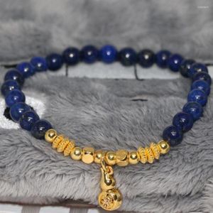 Brin mode bleu Lapis Lazuli pierre semi-précieuse bracelets pour femme 6mm perles rondes couleur or entretoise bijoux 7.5 pouces B1929