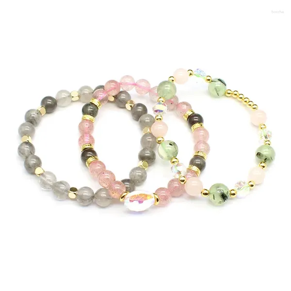Bracelet à brins de mode, cristal de fraise naturel, pierre de raisin, perle élastique, cadeau de bijoux en pierres précieuses faites à la main pour femmes