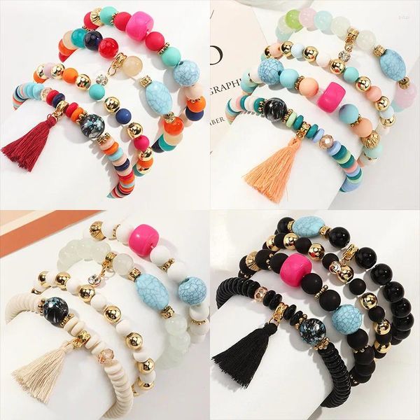 Bracelets de mode à lacets, bijoux bohémien pour femmes, breloques en or, pompon perlé multicouche plaqué, vente en gros