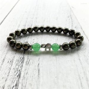 Bracelets de mode brin Bracelet en Pyrite vert Aventurine éléphant perles rondes poignet Yoga Mala cadeau pour hommes