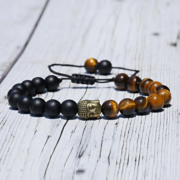 Pulsera de piedra Natural con cuentas de Buda para hombre y mujer, brazalete de ojo de tigre de roca volcánica de Lava, joyería de regalo