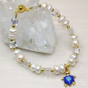 Strand Fashion Charms Perle Blanche Naturelle 6 8mm Abacus Perles Pour Bracelet Bracelet Femmes Cloisonné Unique Diy Bijoux 7.5 pouces B2999