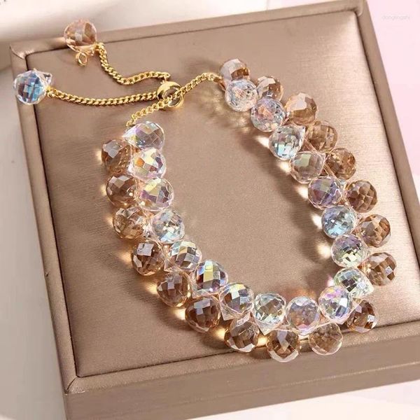 Pulsera de cristal de Austria Artificial colorida a la moda, pulseras de cadena de cuerda con cuentas de piedras brillantes para fiesta de mujer