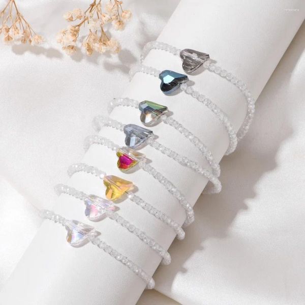 Bracelet de perles de cristal pour femmes, brin brillant, cœur papillon, breloque en verre tchèque, bijoux faits à la main pour filles