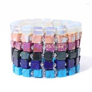 Bracelets de perles Cube pour hommes et femmes, en pierre d'agates opale, fait à la main, Lapis Lazuli, bijoux extensibles