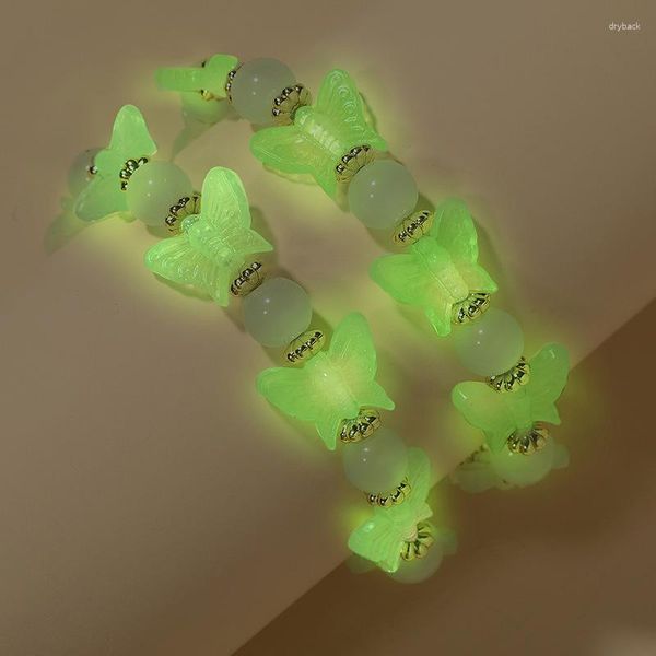 Pulsera de mariposa fluorescente de resina con cuentas elásticas a la moda, accesorios de mano acrílicos creativos, joyería Chrams de diseñador al por mayor