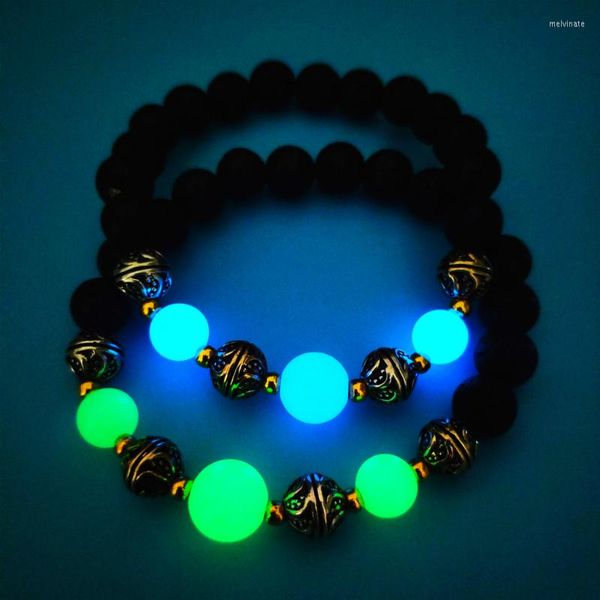 Strand Fashion Chaîne Élastique Perles Lumineuses Bracele Pierre De Lave Naturelle Fluorescent Unisexe Bracelet Glow In The Dark Party Bijoux