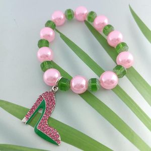 Strand Mode Griekse Vrouwen Vereniging Groen Roze Parel Brief Hanger Hoge Hak Schoenen Armband Partij Sieraden
