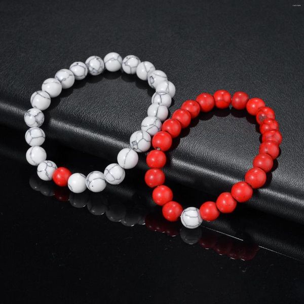 Pulsera de cuentas blancas y rojas de piedra Natural hecha a mano a la moda, pulsera para hombres y mujeres, accesorios de regalo de joyería de alta calidad