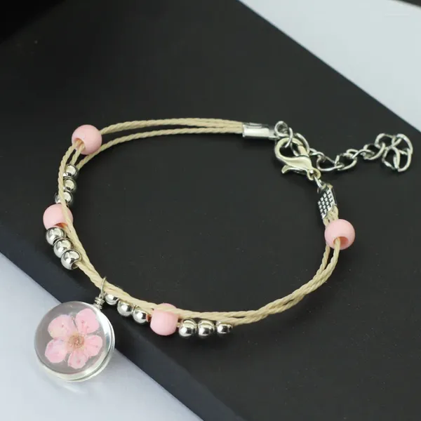 Bracelet de corde à la main de Strand Charms Pink Peach Blossom Pendant Braslet For Girlfriend Wife Wife