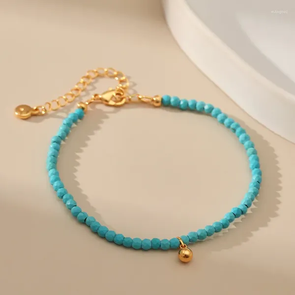 Strand Fashion Irrégulier Turquoise Bijoux faits à la main pour femmes Plaqué or 18 carats Petite boule ronde Perles porte-bonheur Pendentif Charm Bracelets